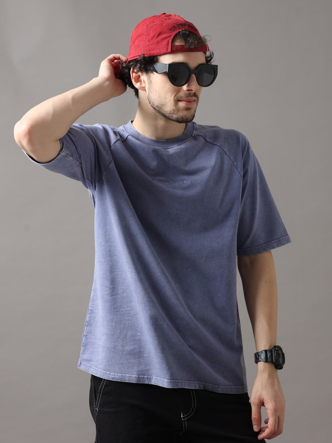 BLUE ACID WASH OVERSIZED T-SHIRT