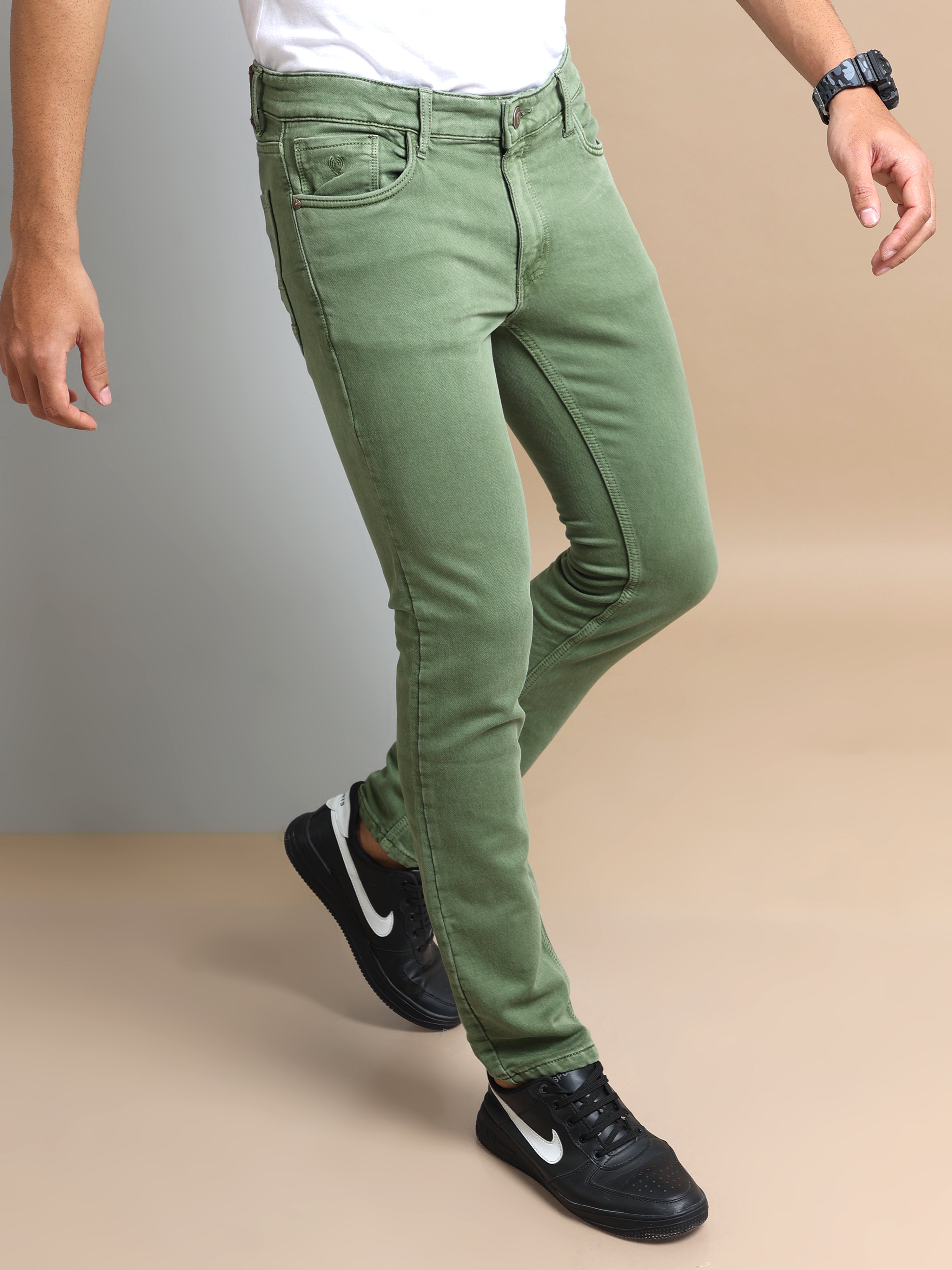 Mens Green Denim Men's Distressed Dirty Green Ripped Jeans – DC Desire