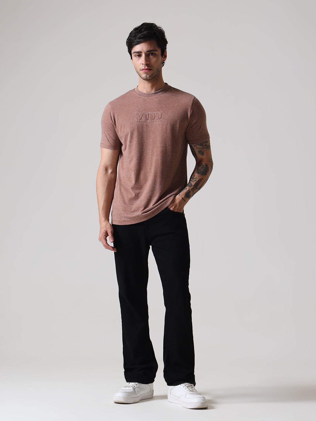 Soft Touch Burnout Regular Fit Tee - Brown