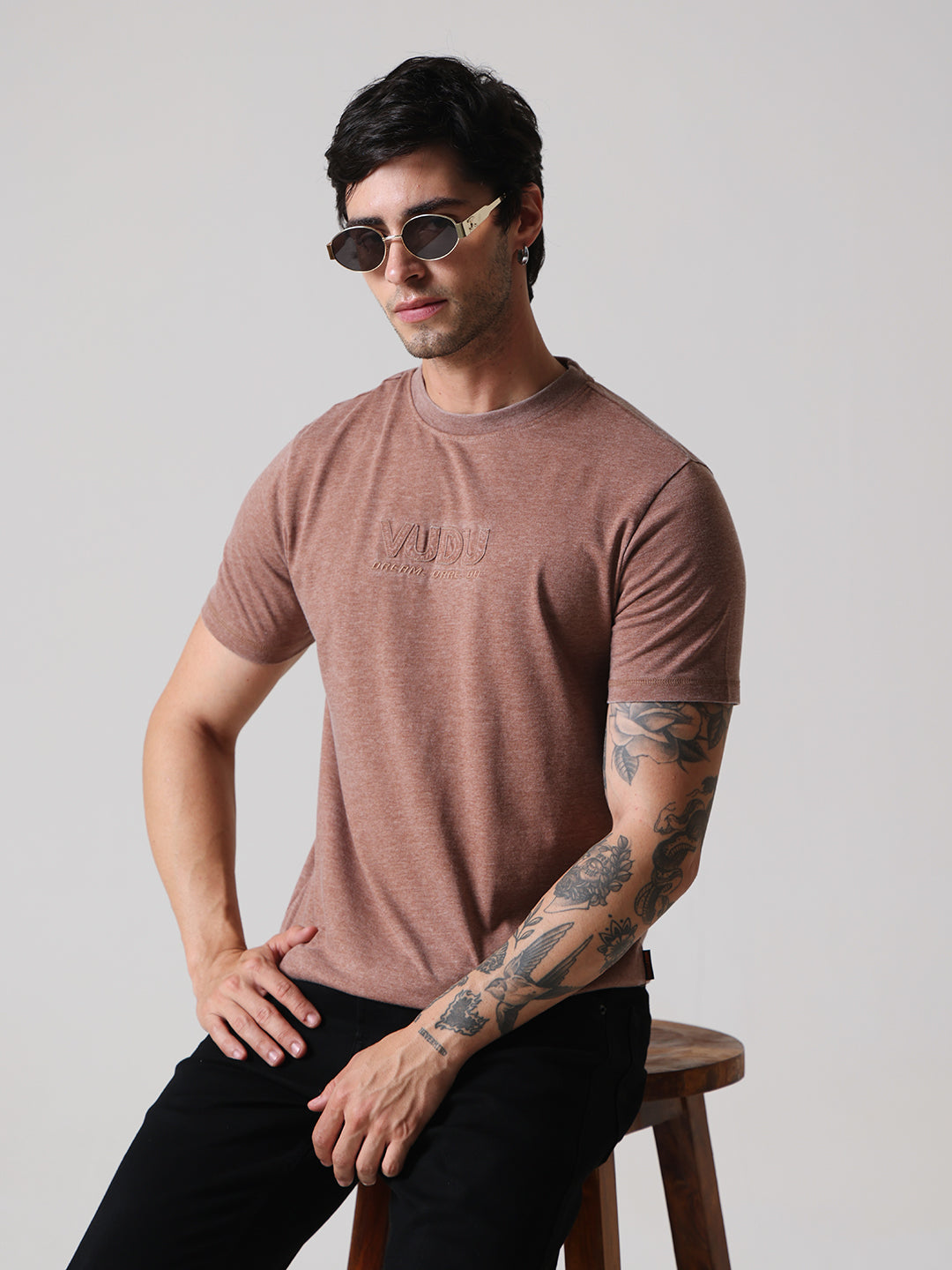 Soft Touch Burnout Regular Fit Tee - Brown