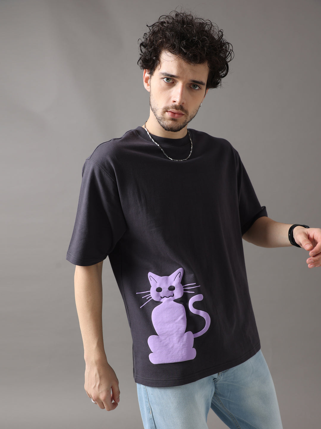 FORTUNE CAT BLACK OVERSIZED T-SHIRT