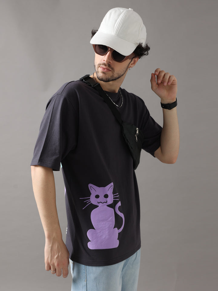 FORTUNE CAT BLACK OVERSIZED T-SHIRT