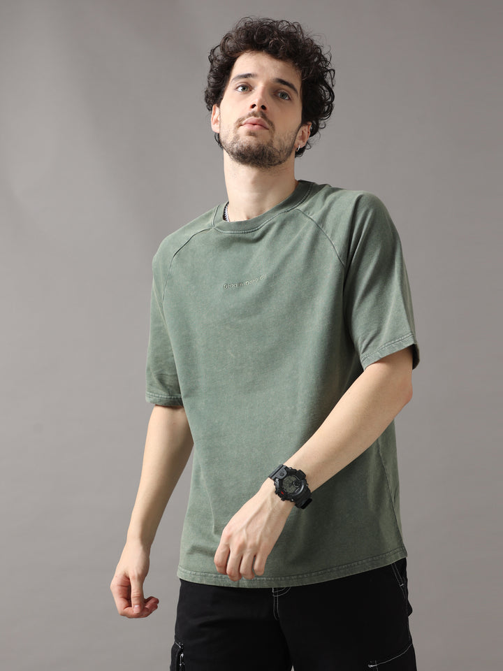 OLIVE ACID WASH OVERSIZED T-SHIRT