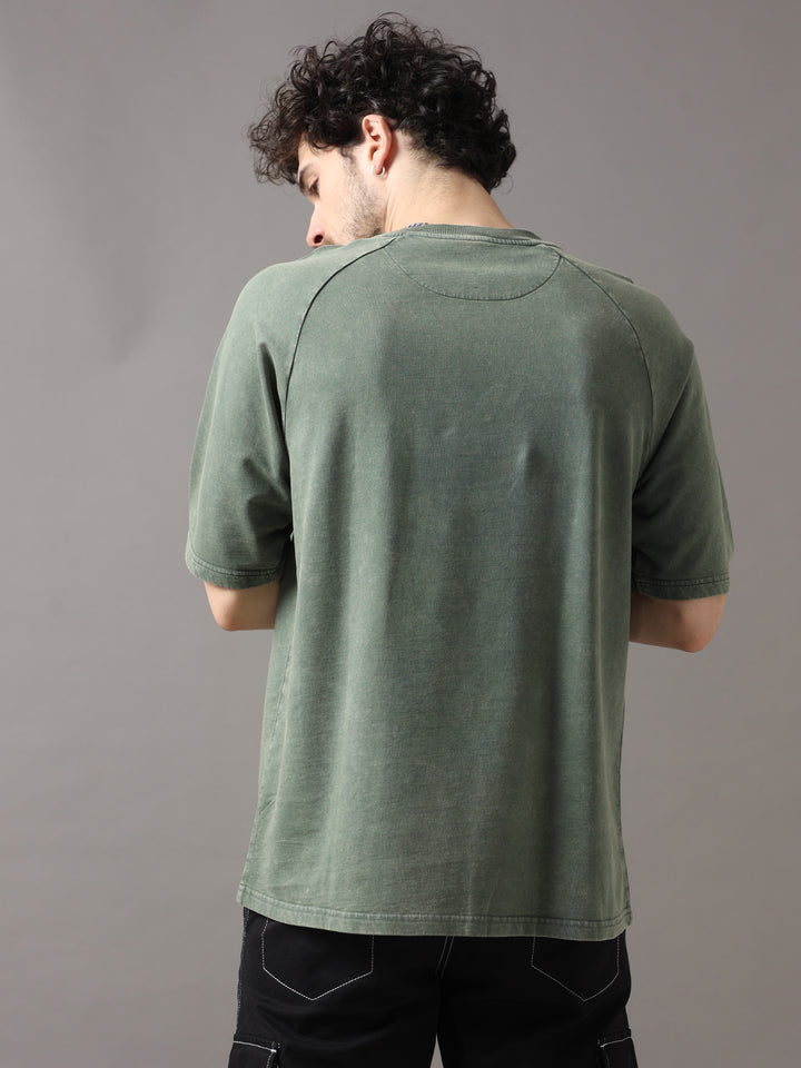 OLIVE ACID WASH OVERSIZED T-SHIRT