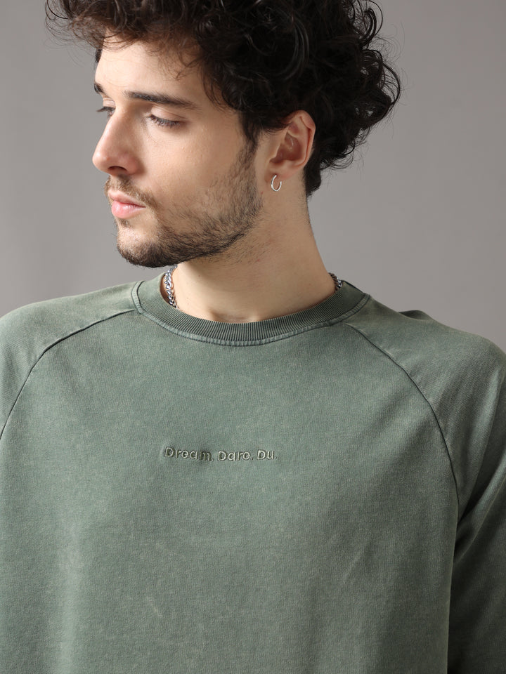 OLIVE ACID WASH OVERSIZED T-SHIRT