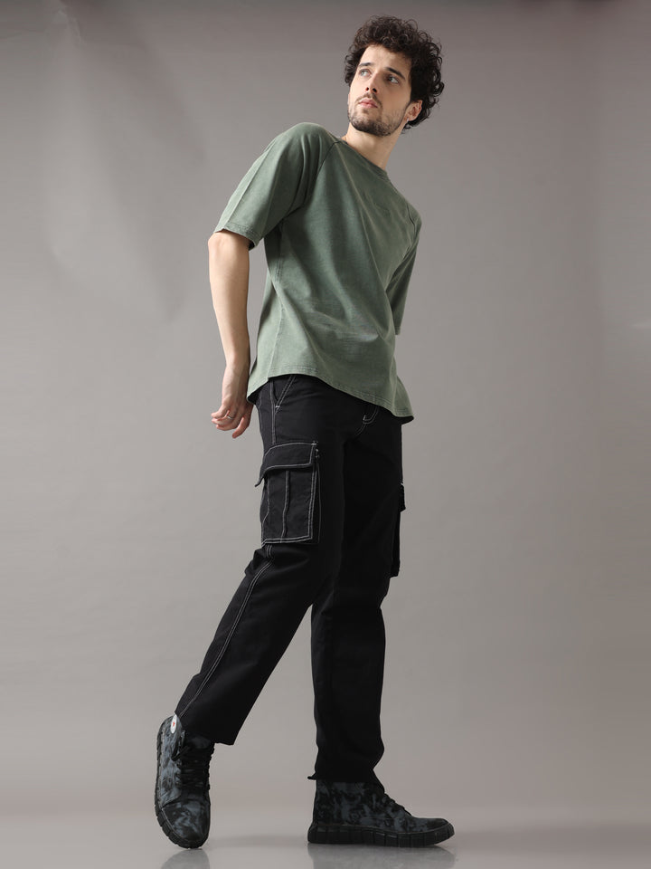 OLIVE ACID WASH OVERSIZED T-SHIRT