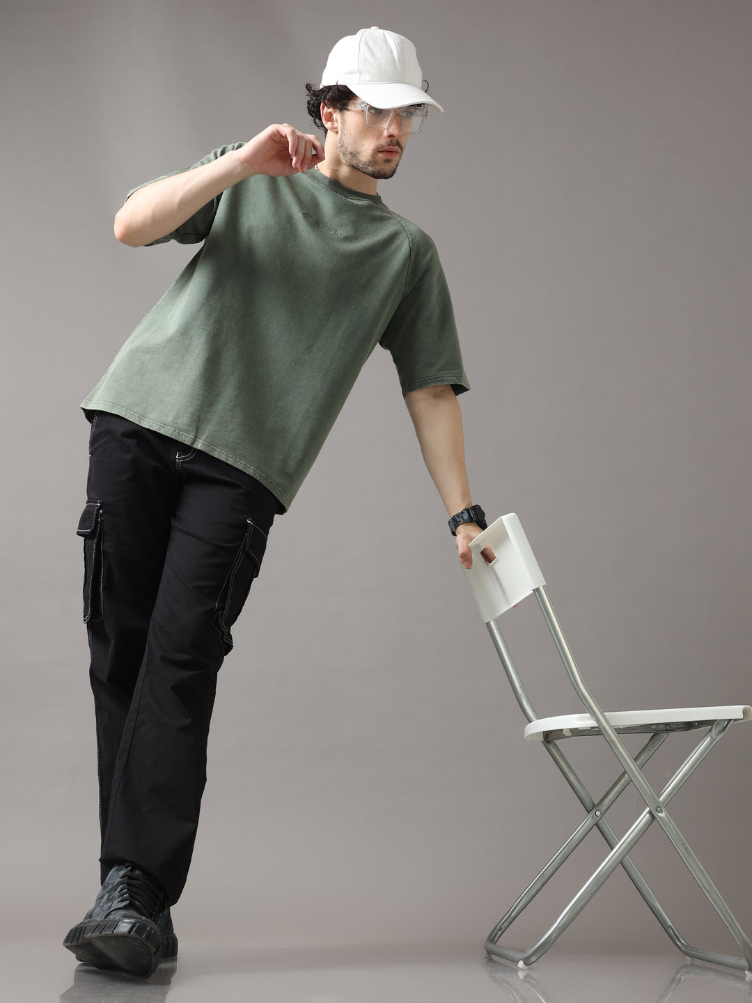 OLIVE ACID WASH OVERSIZED T-SHIRT