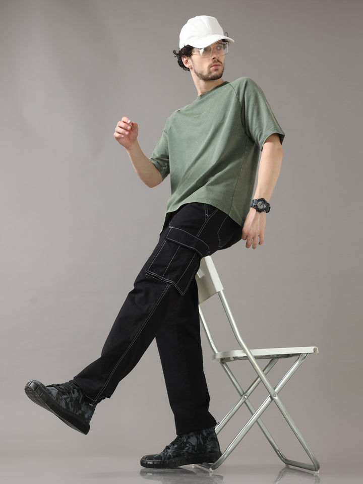 OLIVE ACID WASH OVERSIZED T-SHIRT