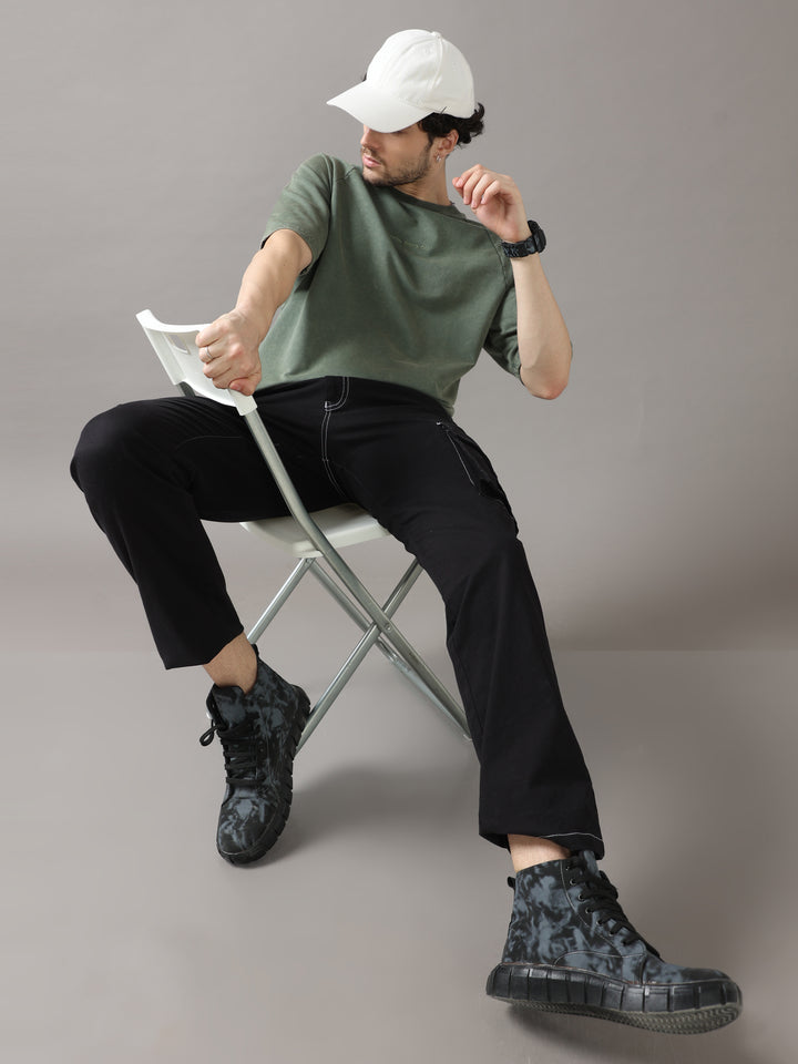 OLIVE ACID WASH OVERSIZED T-SHIRT