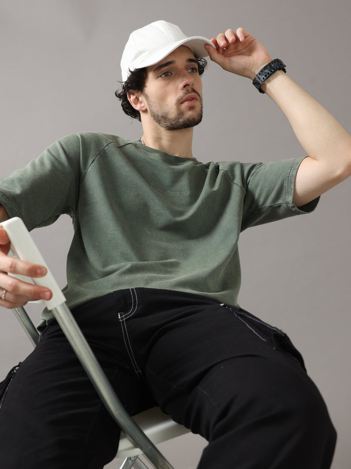 OLIVE ACID WASH OVERSIZED T-SHIRT