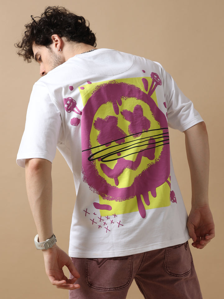 WHITE GRAFFITI SMILEY OVERSIZED T-SHIRT