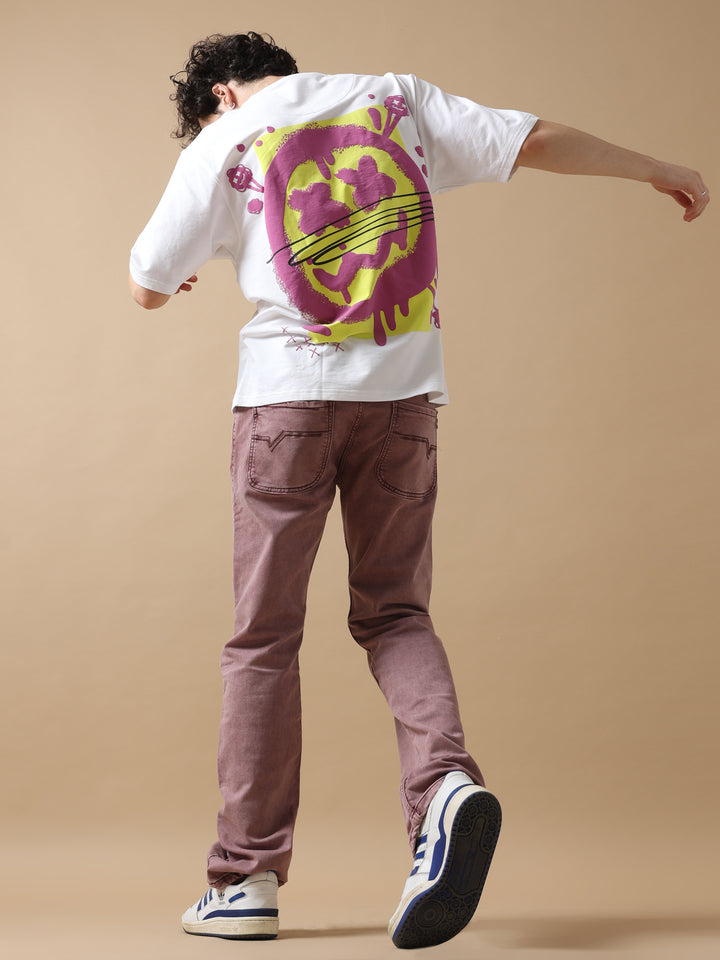 WHITE GRAFFITI SMILEY OVERSIZED T-SHIRT