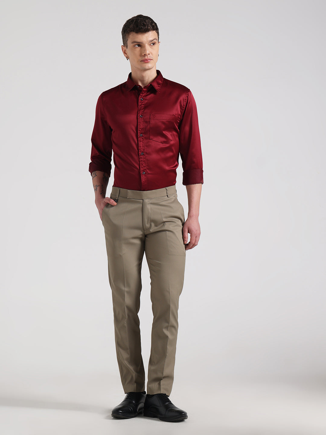 Maroon Sateen Evening Shirt