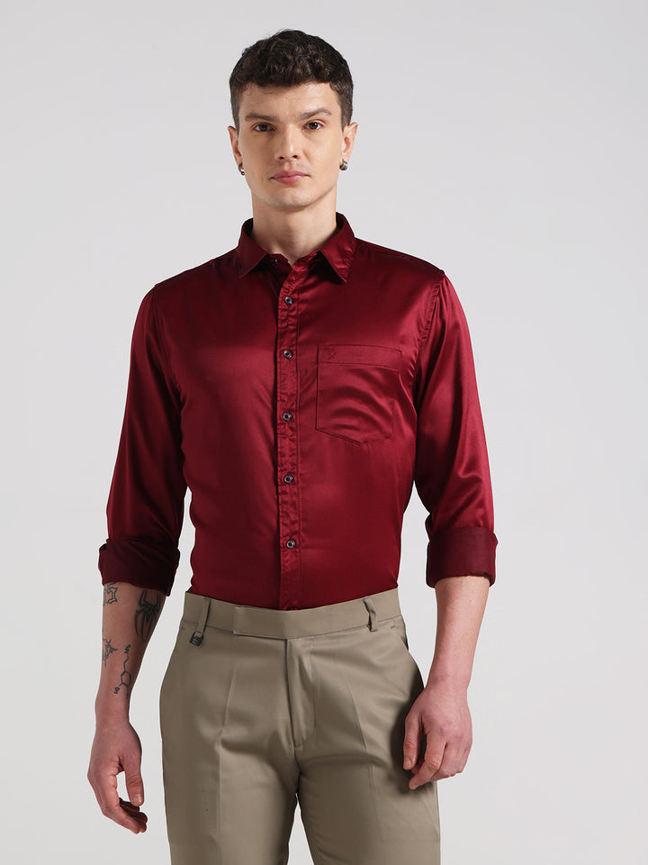 Maroon Sateen Evening Shirt
