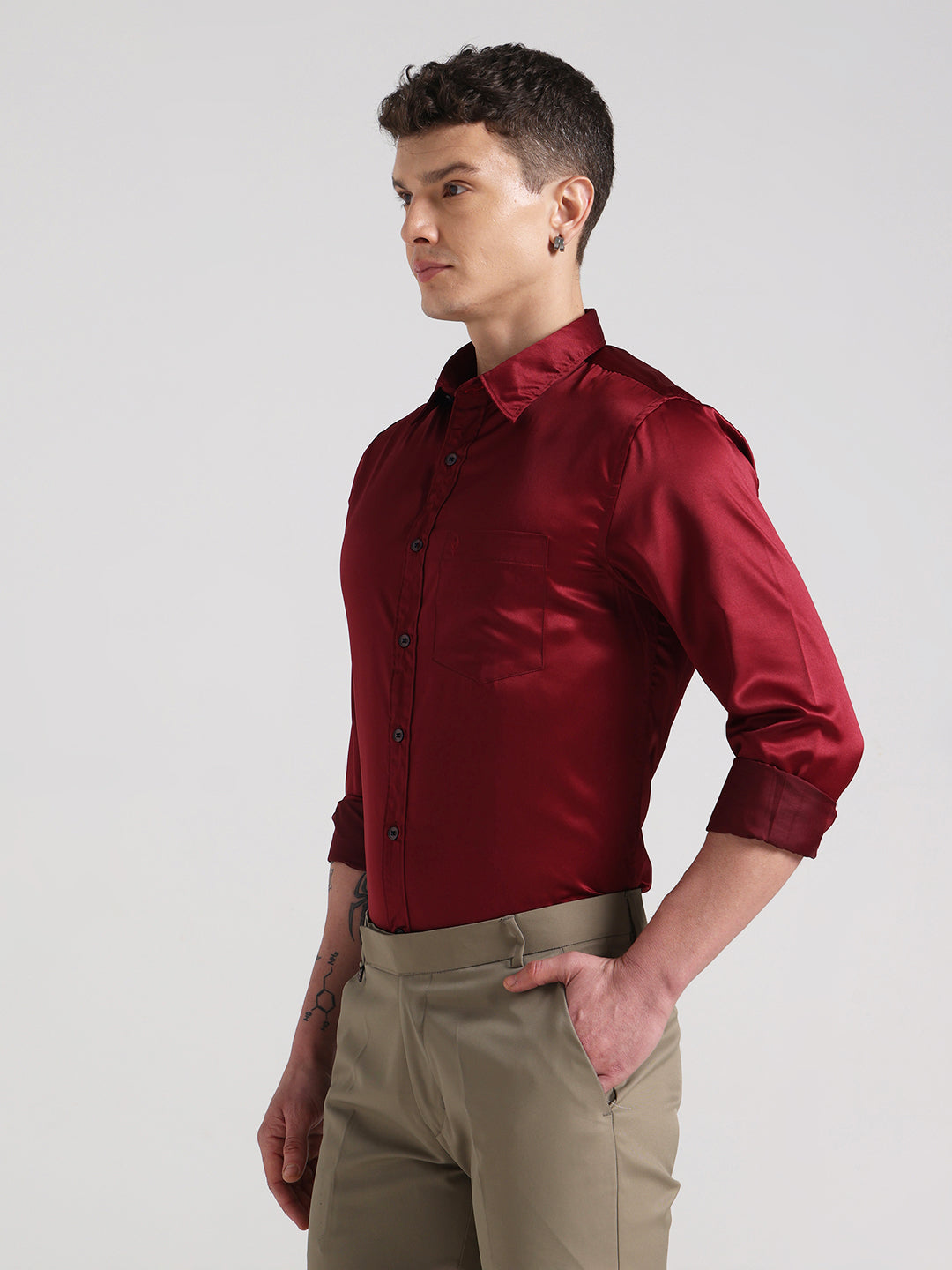 Maroon Sateen Evening Shirt