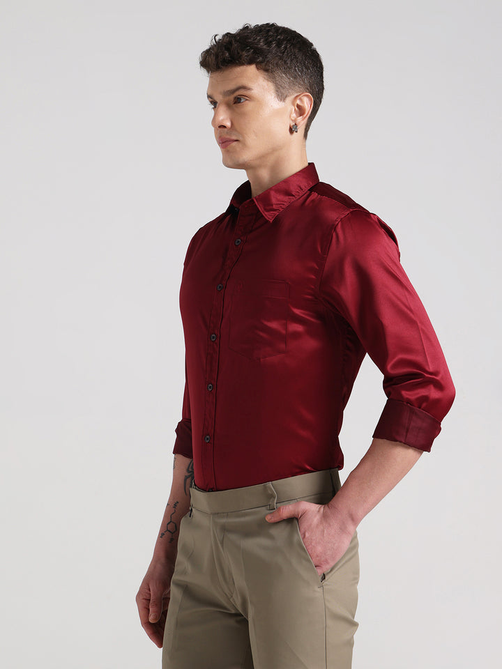 Maroon Sateen Evening Shirt