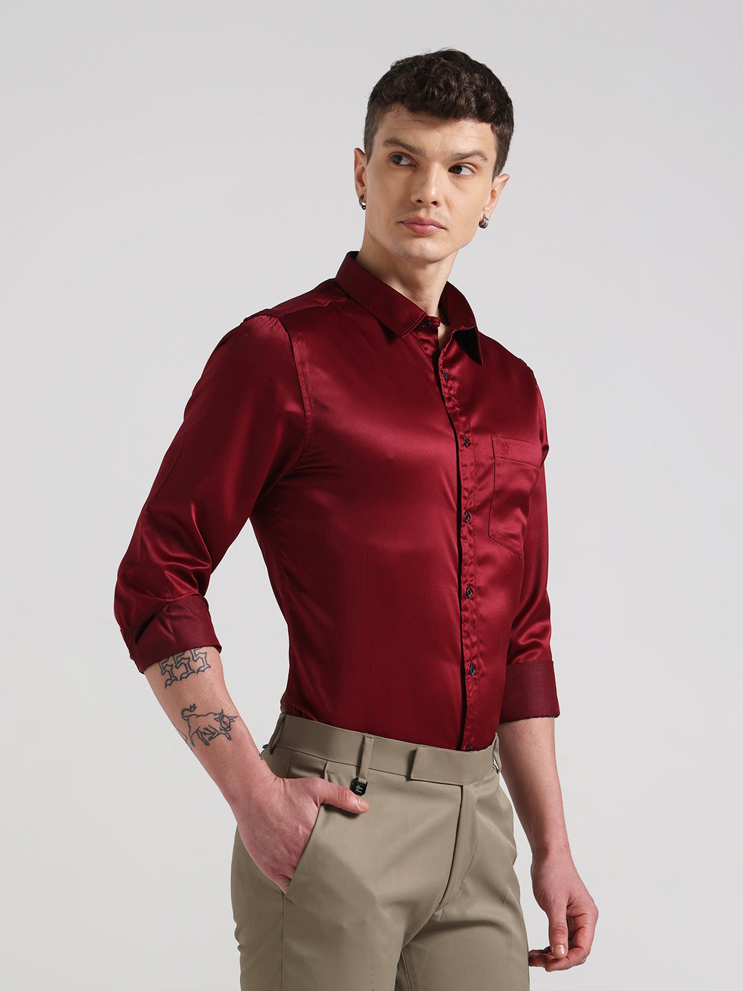 Maroon Sateen Evening Shirt