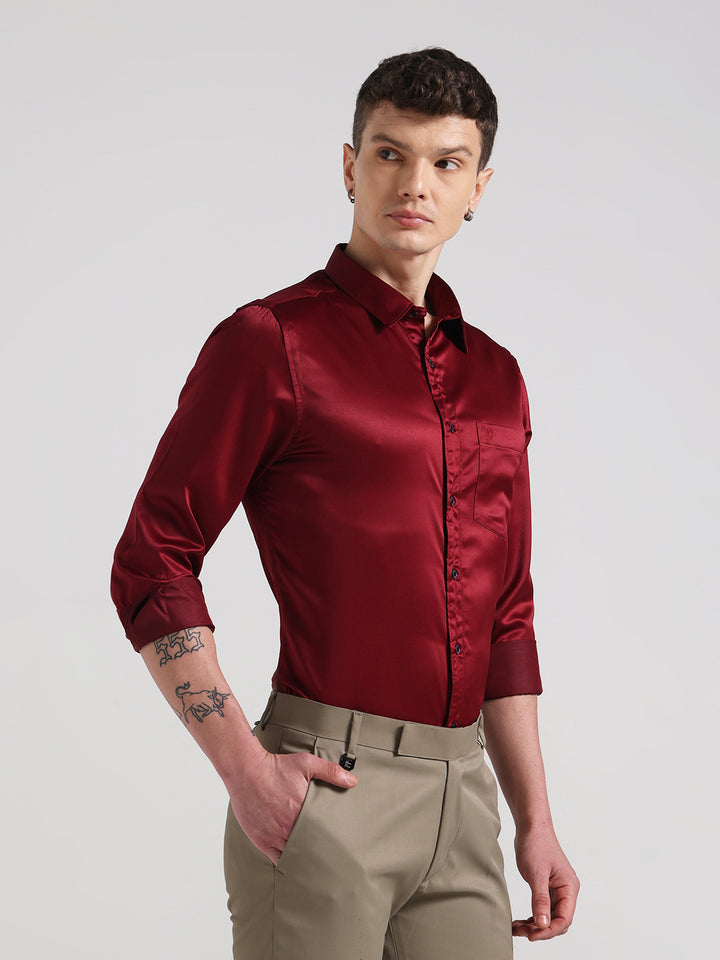 Maroon Sateen Evening Shirt