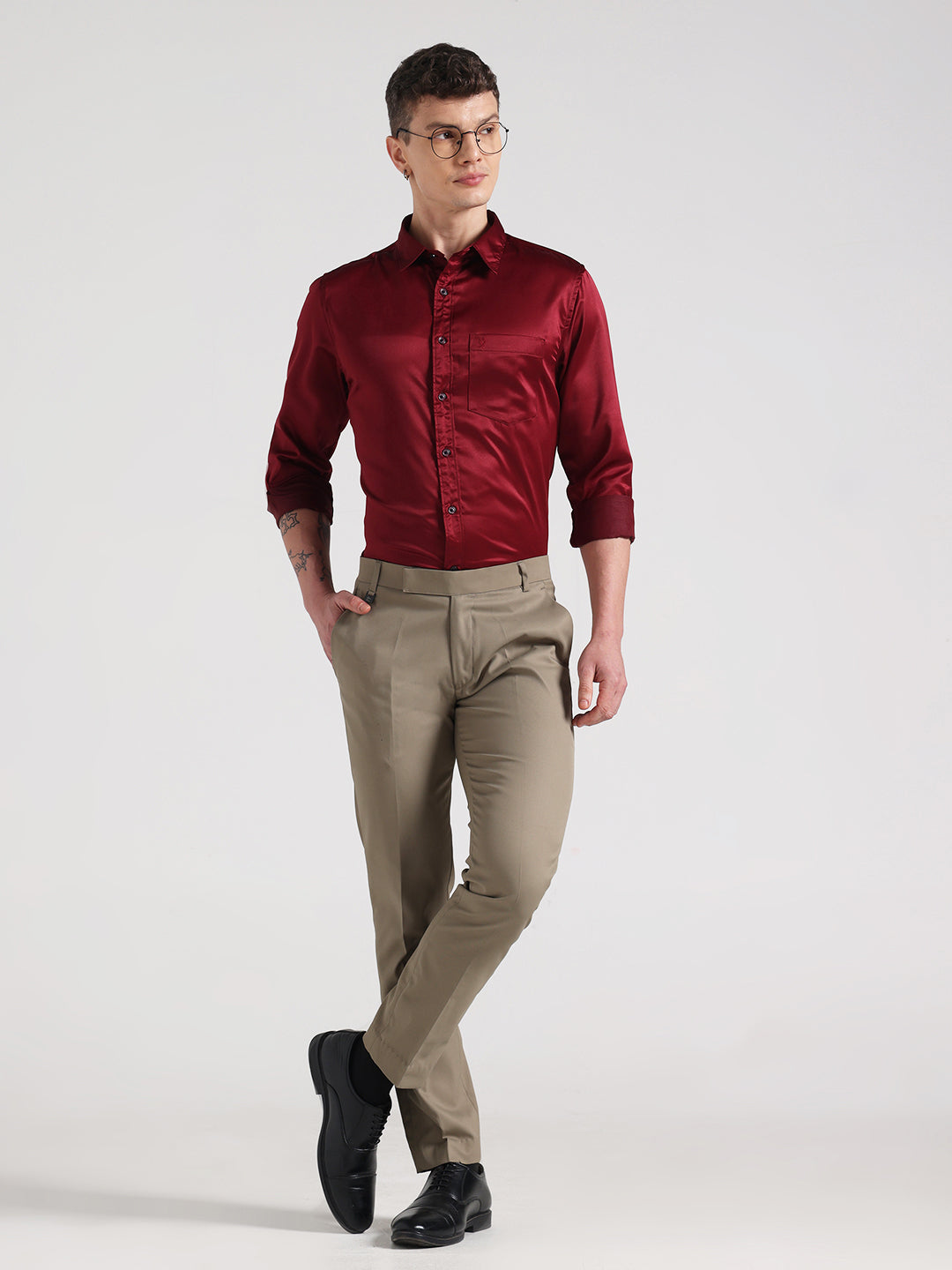 Maroon Sateen Evening Shirt