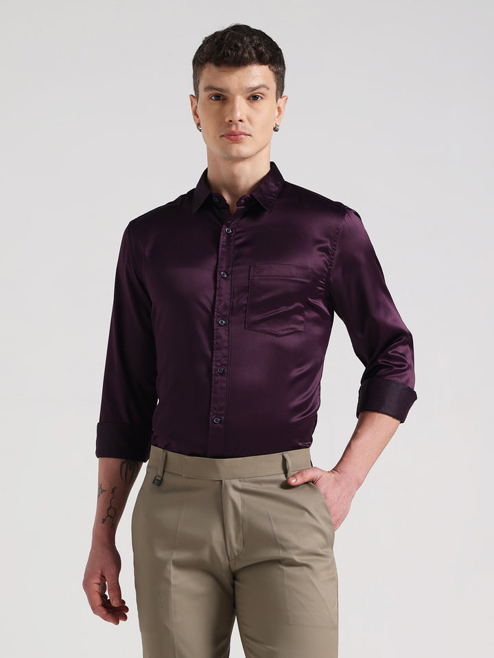 Deep Wine Sateen Evening Shirt
