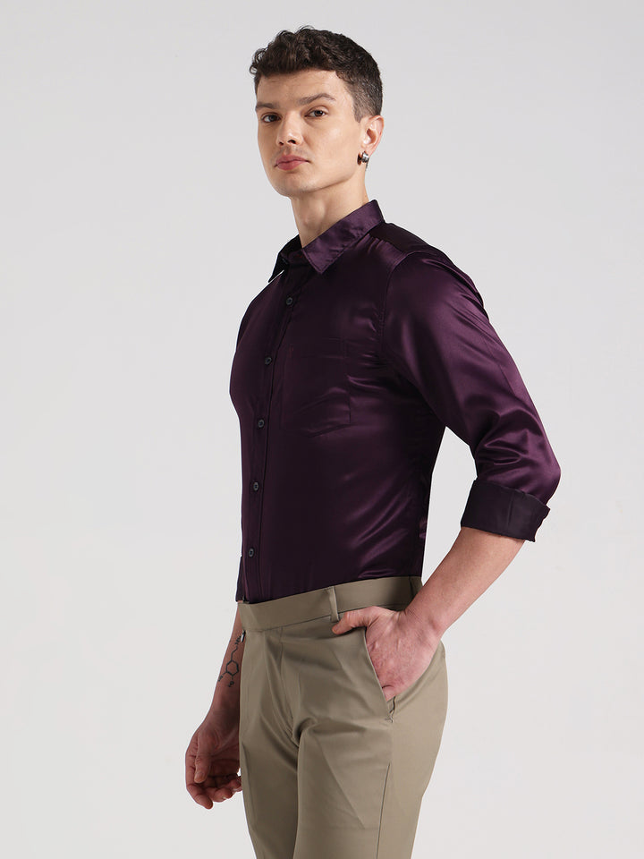 Deep Wine Sateen Evening Shirt