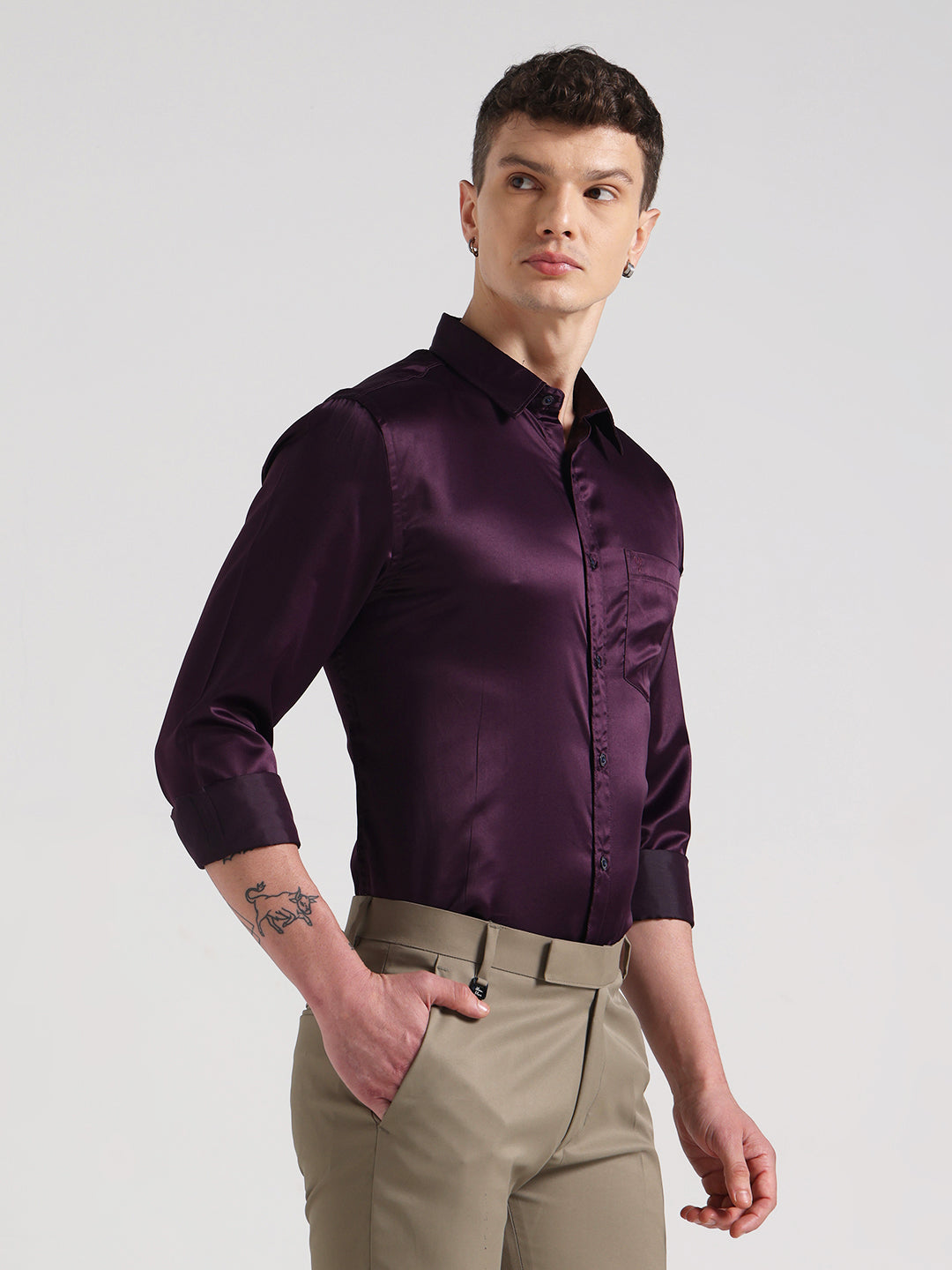 Deep Wine Sateen Evening Shirt
