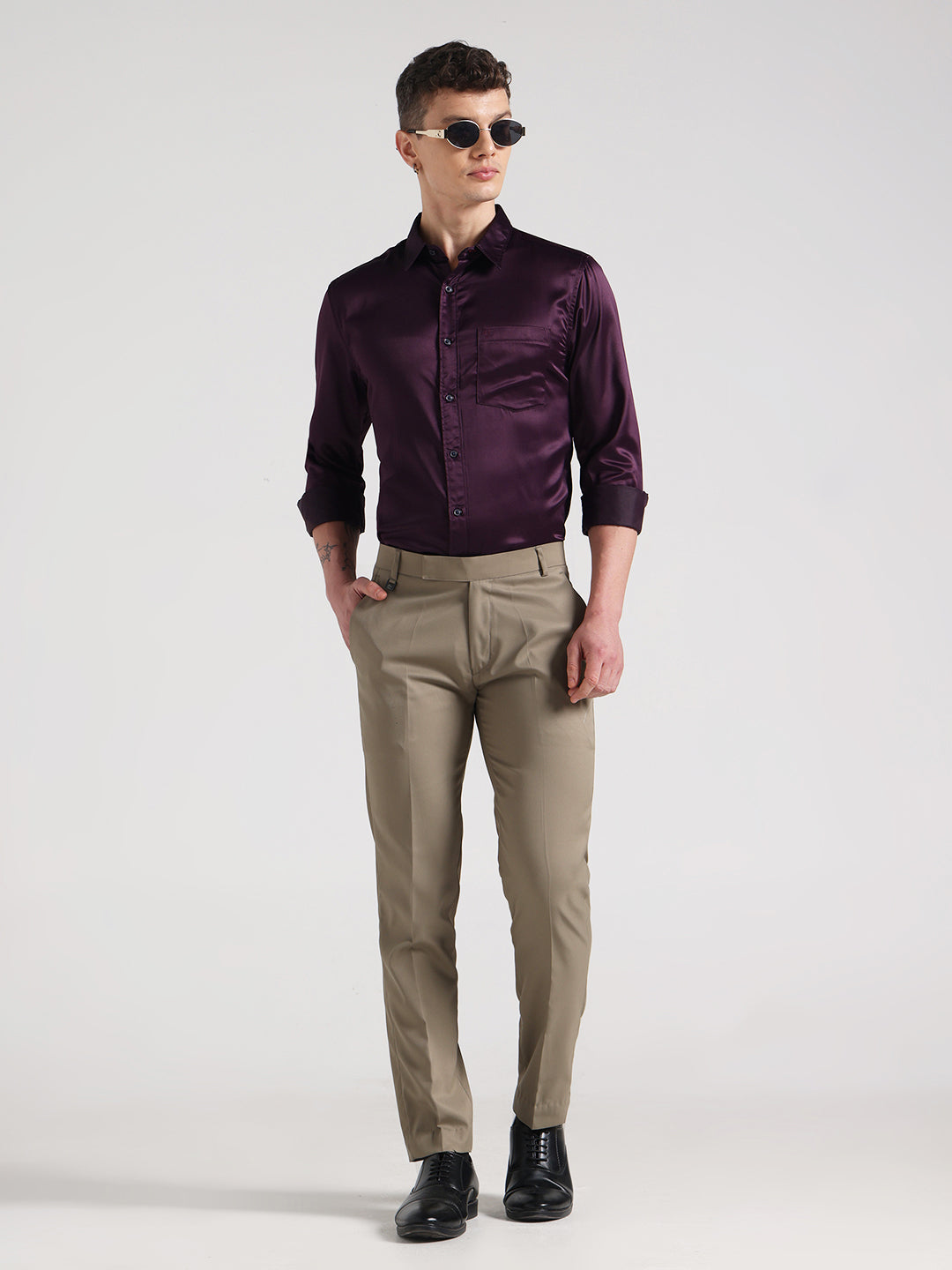 Deep Wine Sateen Evening Shirt