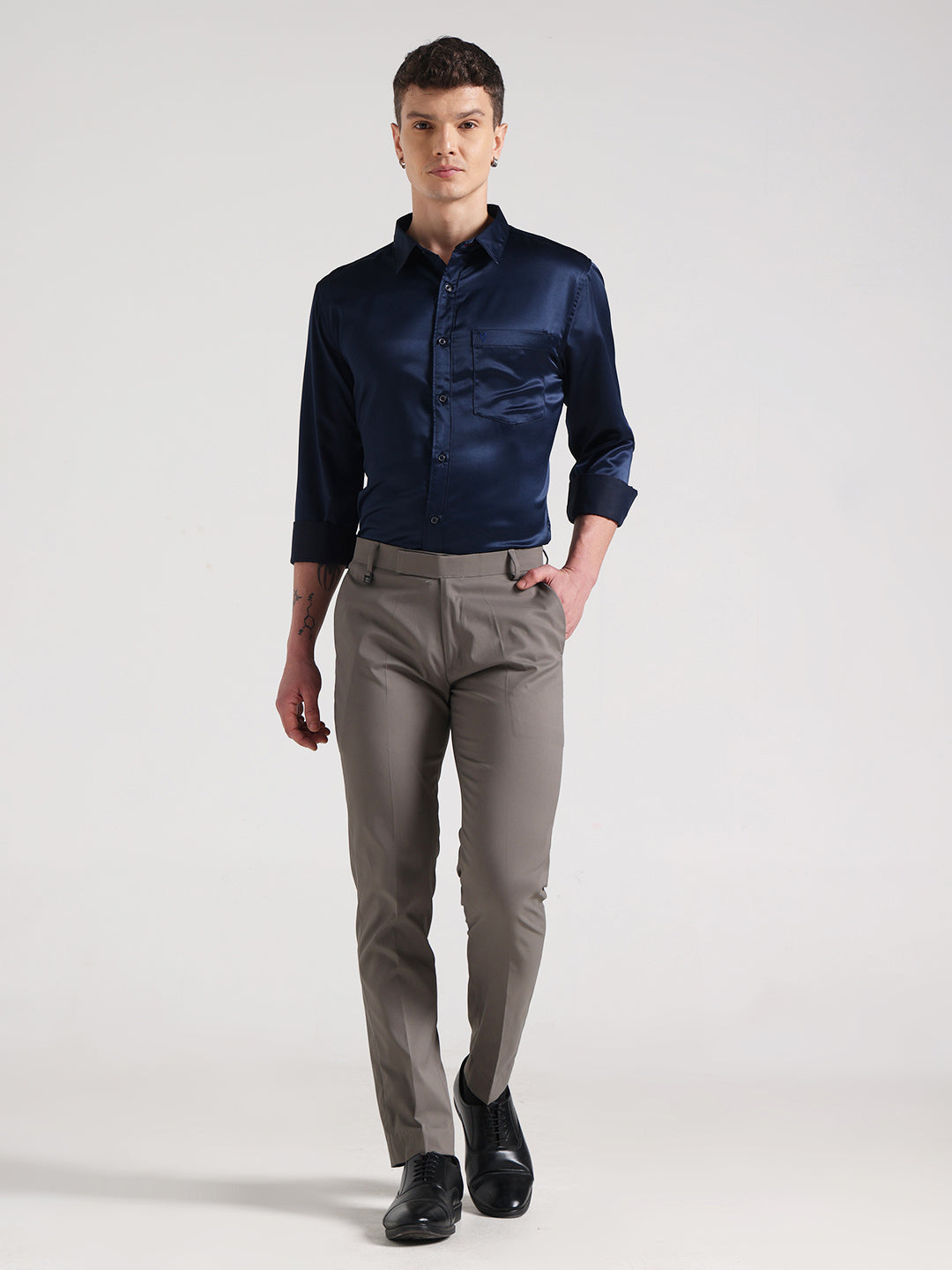 Midnight Blue Sateen Evening Shirt