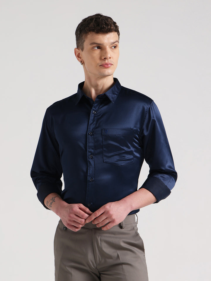 Midnight Blue Sateen Evening Shirt