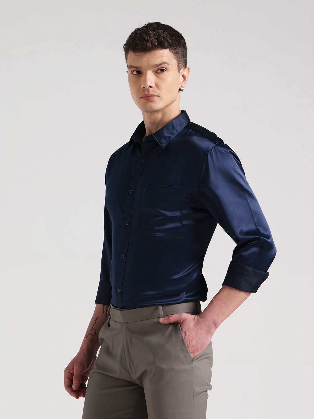 Midnight Blue Sateen Evening Shirt