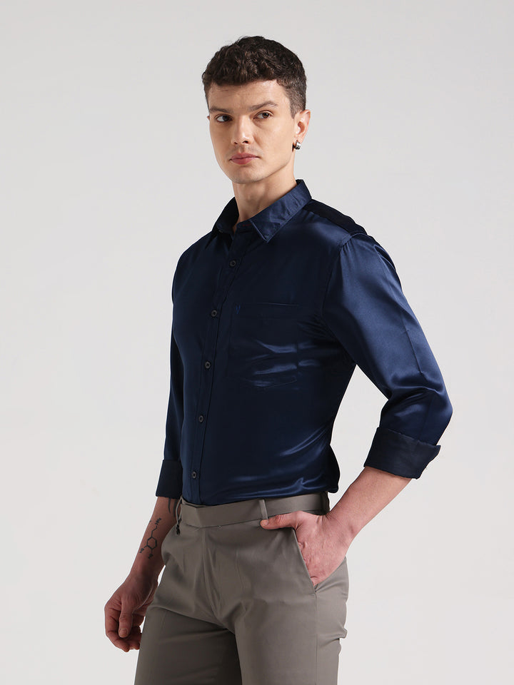 Midnight Blue Sateen Evening Shirt
