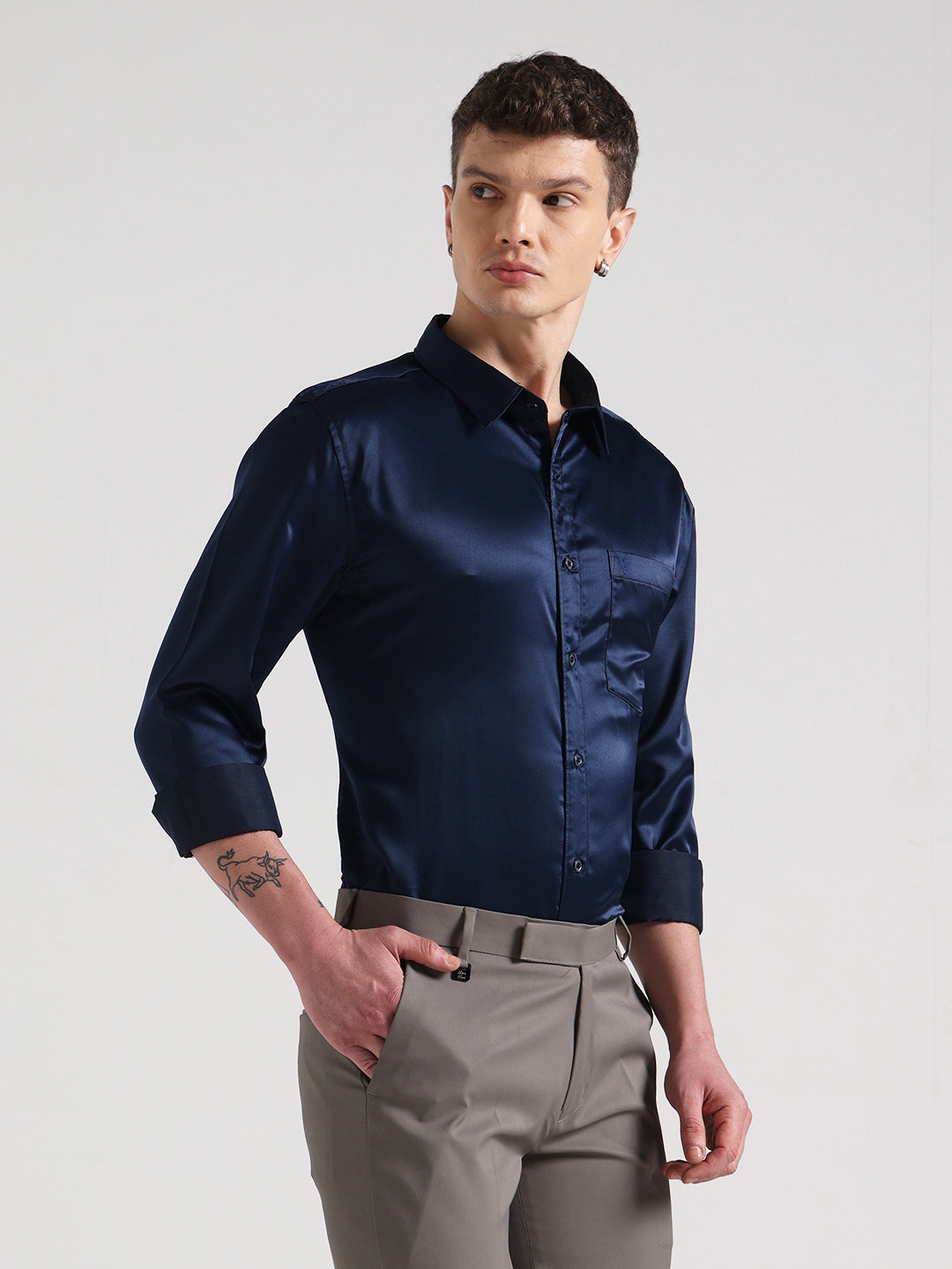 Midnight Blue Sateen Evening Shirt