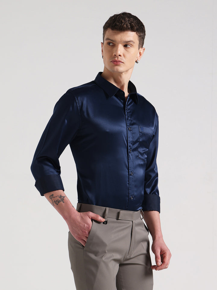 Midnight Blue Sateen Evening Shirt