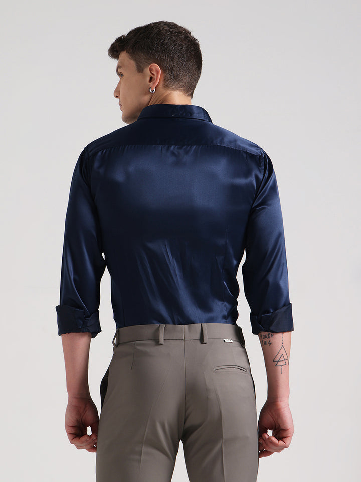 Midnight Blue Sateen Evening Shirt