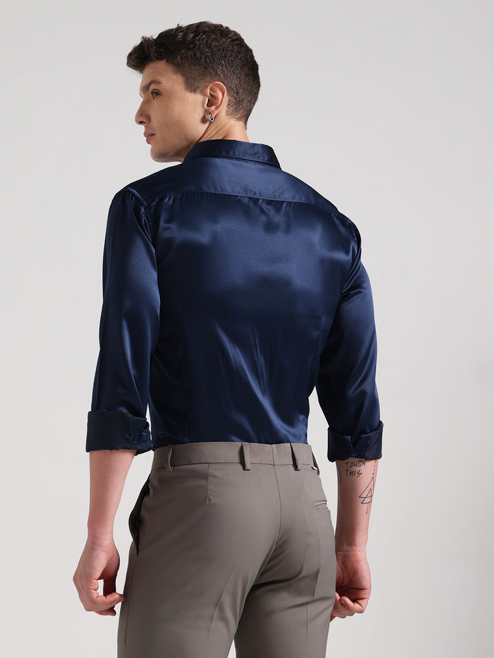 Midnight Blue Sateen Evening Shirt