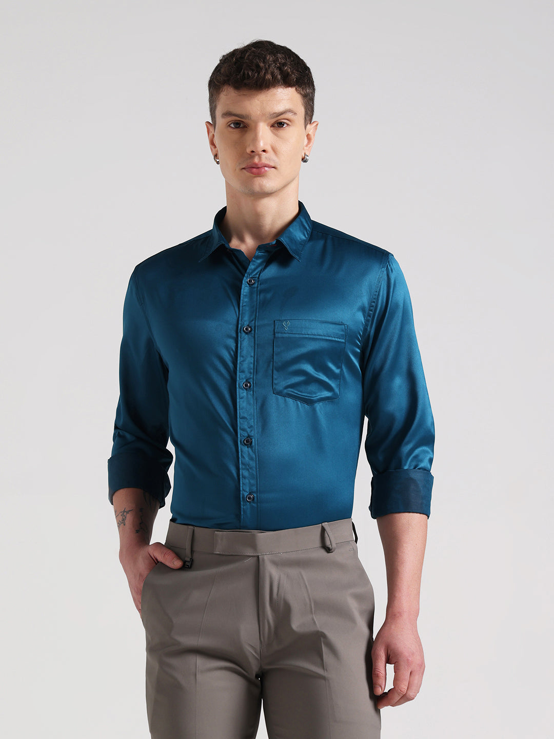 Deep Teal Sateen Evening Shirt