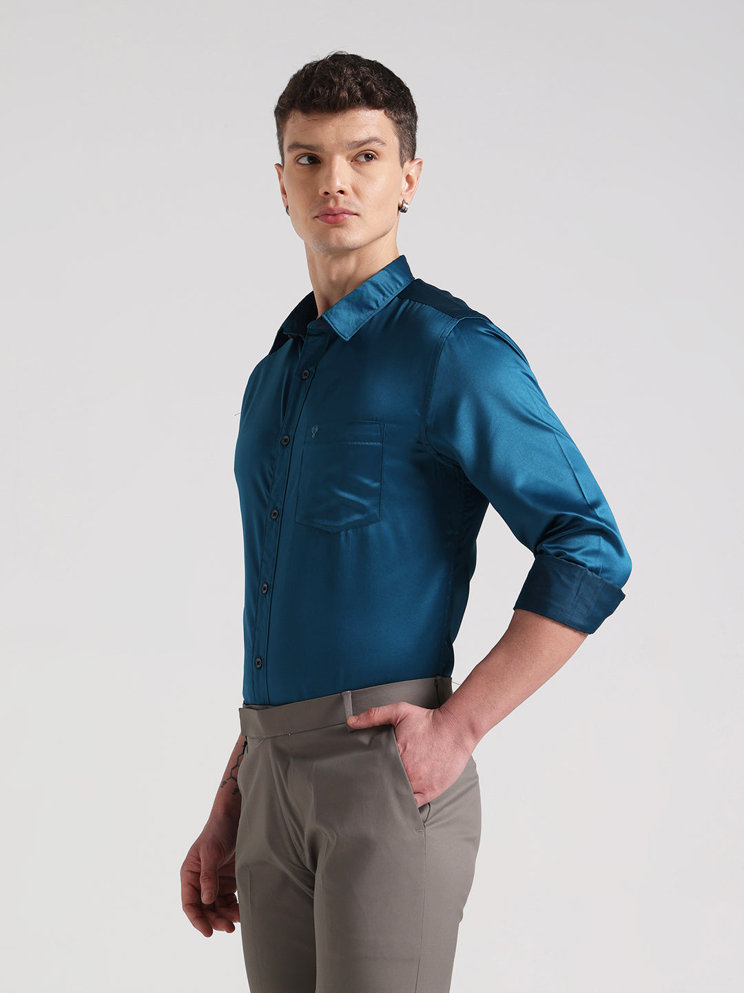 Deep Teal Sateen Evening Shirt