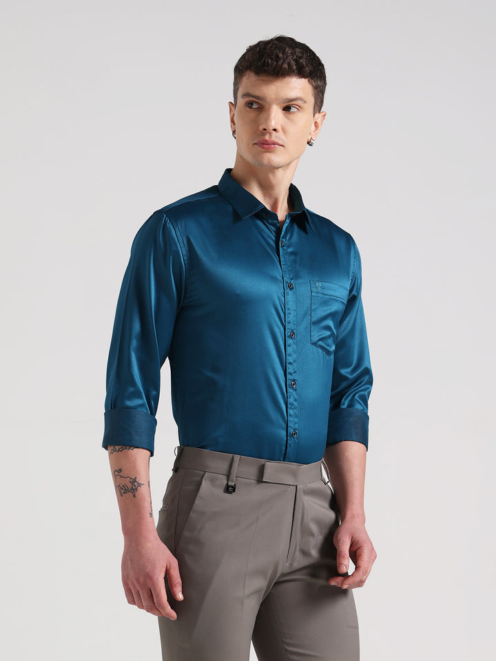 Deep Teal Sateen Evening Shirt