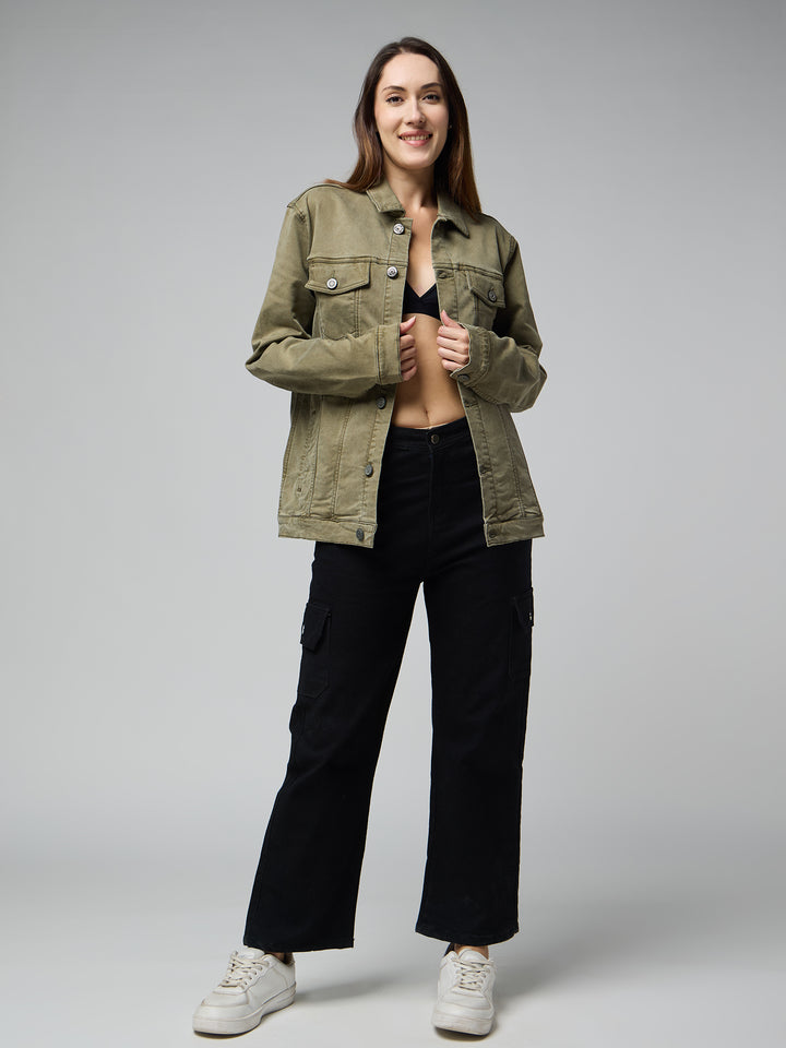 Olive Green Women's Denim Jacket