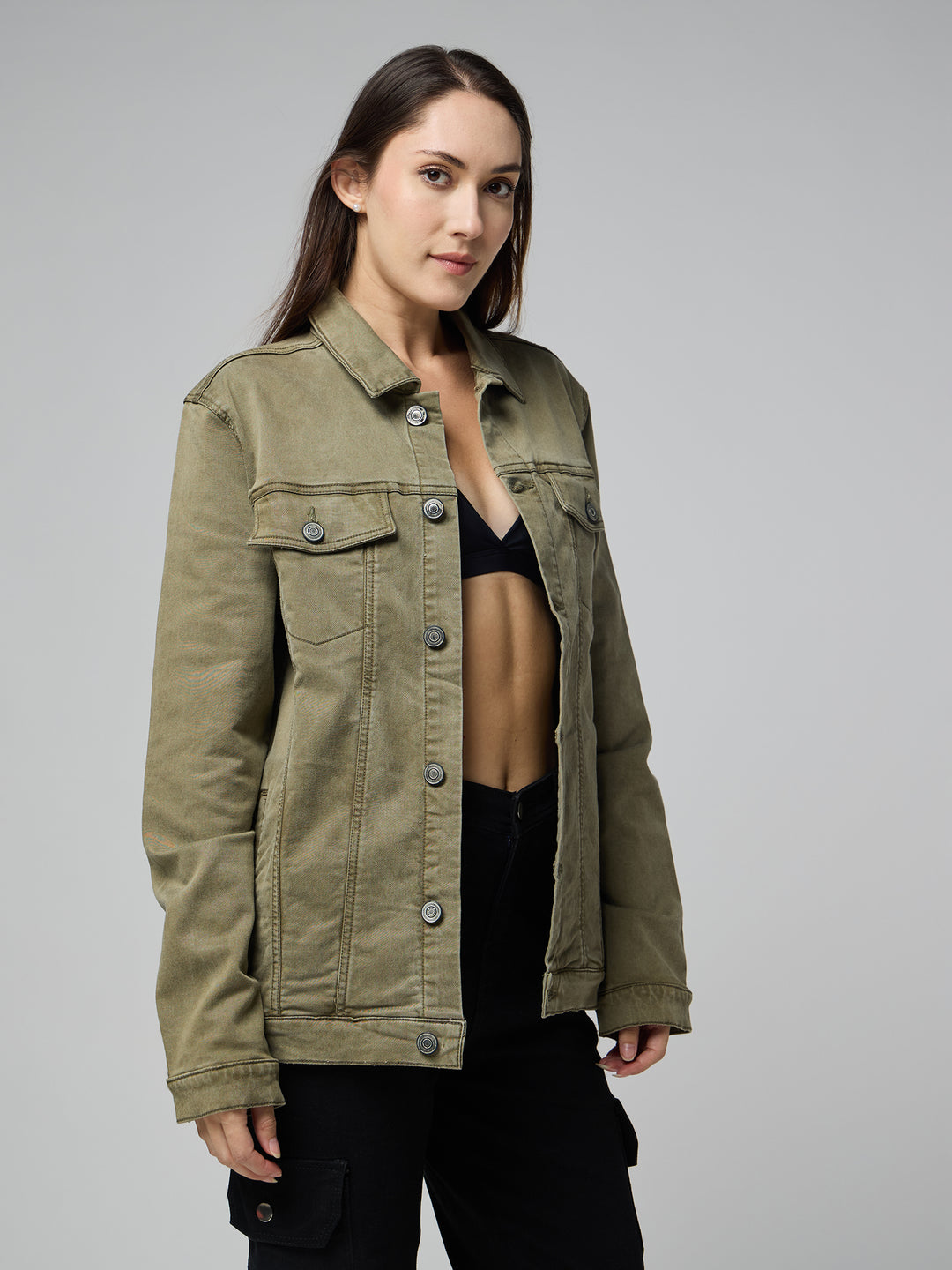 Olive Green Women's Denim Jacket