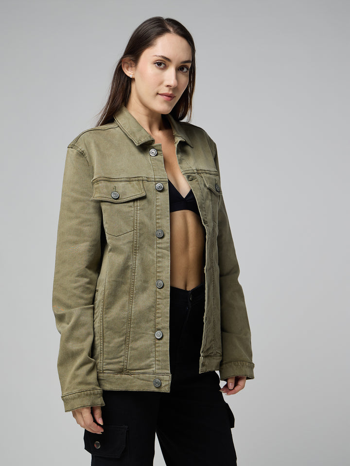 Olive Green Women's Denim Jacket