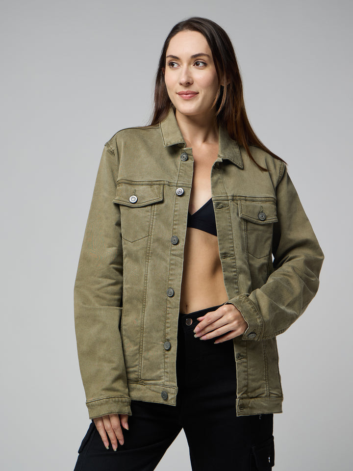 Olive Green Women's Denim Jacket