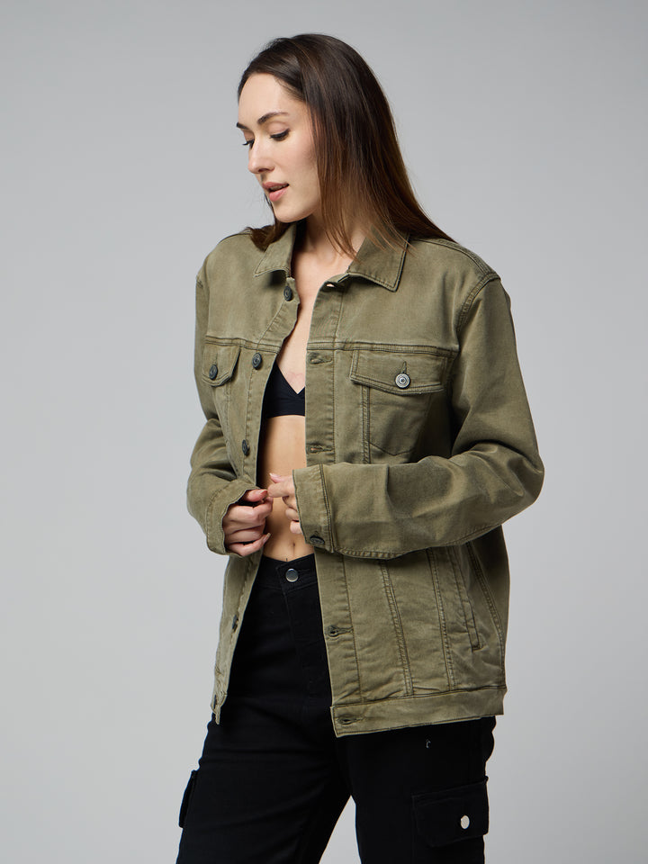 Olive Green Women's Denim Jacket