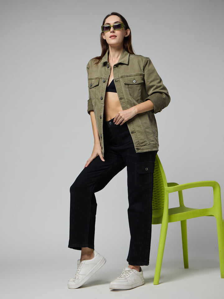 Olive Green Women's Denim Jacket
