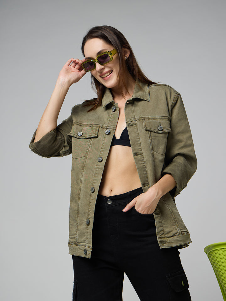 Olive Green Women's Denim Jacket