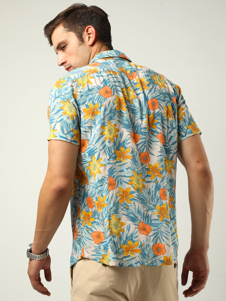 Yellow & Blue Tropical Print Shirt