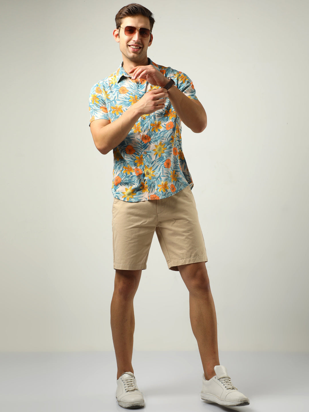 Yellow & Blue Tropical Print Shirt