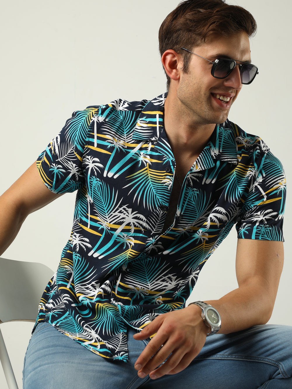 Blue Tropical Print Shirt