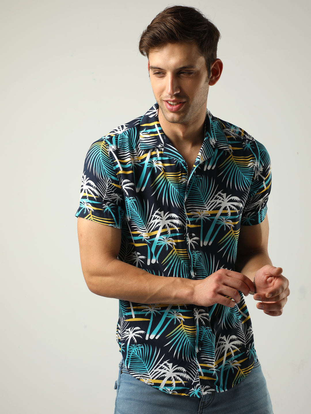 Blue Tropical Print Shirt for Men VUDU Fashion