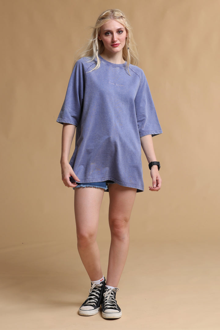 BLUE ACID WASH OVERSIZED WOMEN'S T-SHIRT